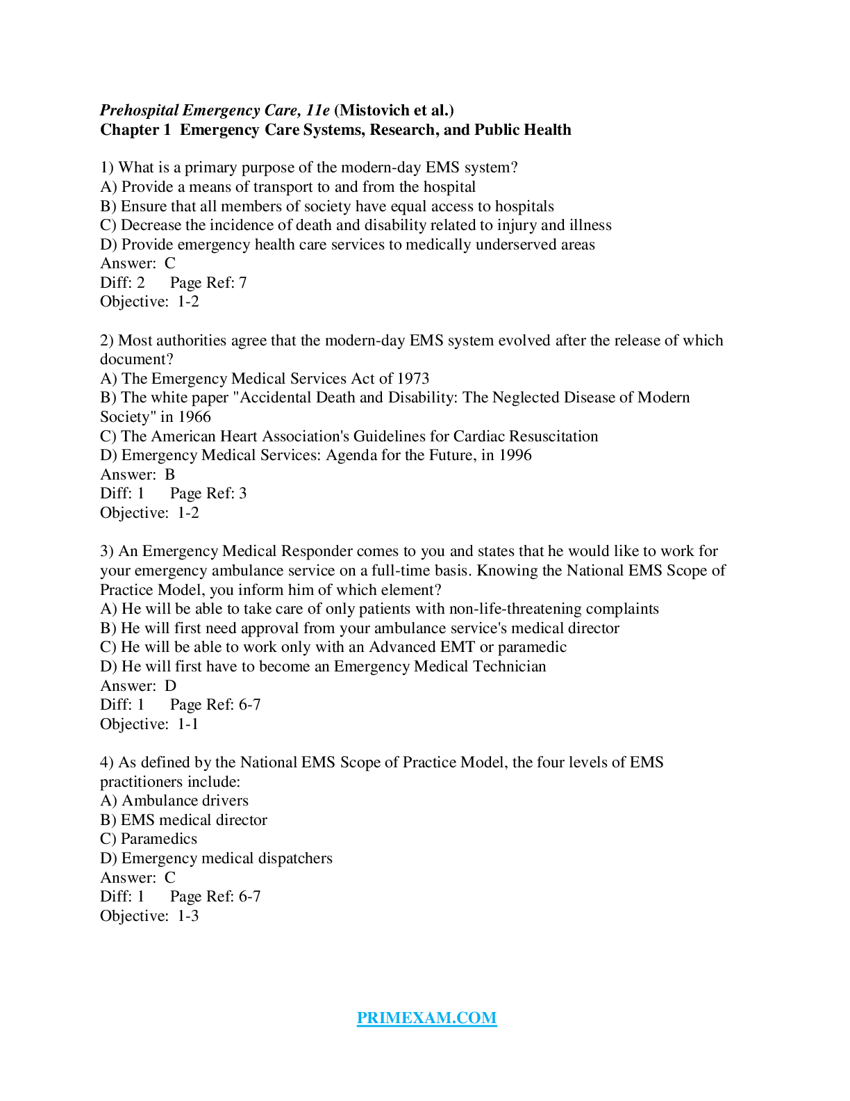 Preview image for Prehospital Emergency Care, 11e (Mistovich et al.) Test bank > complete questions/answers (well elaborated)